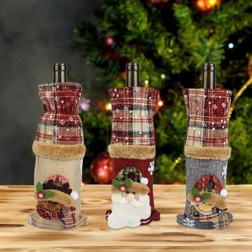 3 Styles Christmas Wine Bottle Covers Bag Snowflake/Santa Claus Champagne Bottle Linen Cover Red Table Decorations For Home