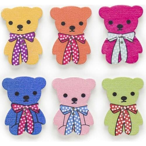 30pcs Cartoon Bear Series Wood Buttons for Sewing Scrapbooking Clothing Headwear Handmade Crafts Home Decor Accessories DIY