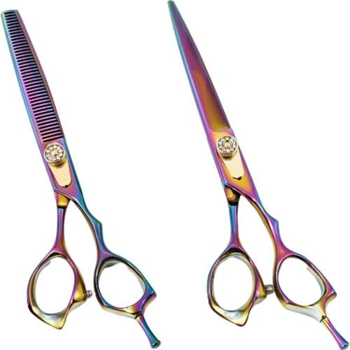 7 Inch Violet Japanese Stainless Steel 9CR Hair Cutting Thinning Shears Barber Scissors For Pet Grooming