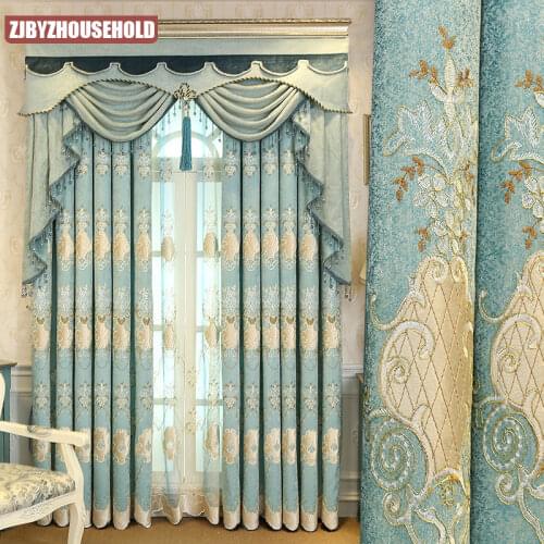 2021 European Style Atmospheric Palace Embroidered Curtains for Living Room Bedroom Shading Floor Curtains Custom