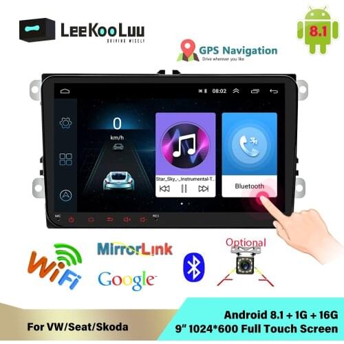 LeeKooLuu Android 8.1 9 Inch 2 Din Radio GPS Car Multimedia for VW/Volkswagen Skoda Octavia Golf 5 6 Touran Passat B Jetta Polo