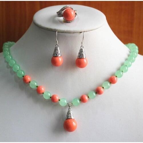 Free Shipping best gift jewelry set!Wholesale factory price Womens light green and red Natural /pearl Necklace earring ring(7