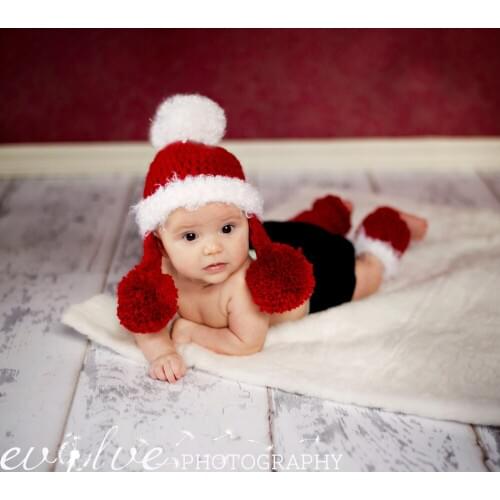 Free shipping,Christmas Hat,girls Santa Claus hat ,Christmas Red and Fuzzy white margin Crochet Hat baby Photo Prop