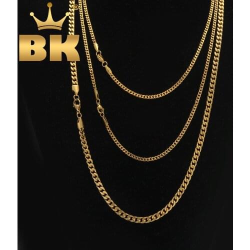THE BLING KING Top Quality Stainless Steel Necklace Cuban Link Chain Gold&Steel 3mm&5mm Hiphop Fashion Jewelry Wholesale