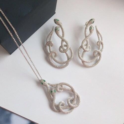 Luxury Brand Solid 925 Sterling Silver Entwined Double Snakes Pendant Necklace Micro Cubic Zirconia Women Fashion Jewelry