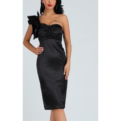 Black Womens Dresses One The Shoulder Knee Length Elegant Celebrity Evening Party Dress New Arrival
