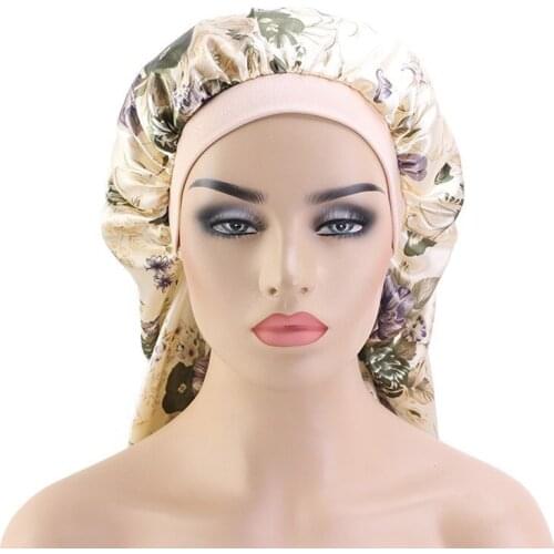 Long Oversized elastic satin barrel silk hair bonnet Breathable sleeping cap turban sleep Headwear hats for adult