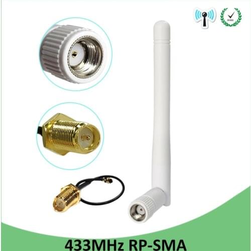 433Mhz Antenna 3dbi GSM 433 mhz RP-SMA Connector Rubber 433m Lorawan antenna+ IPX to SMA Male Extension Cord Pigtail Cable