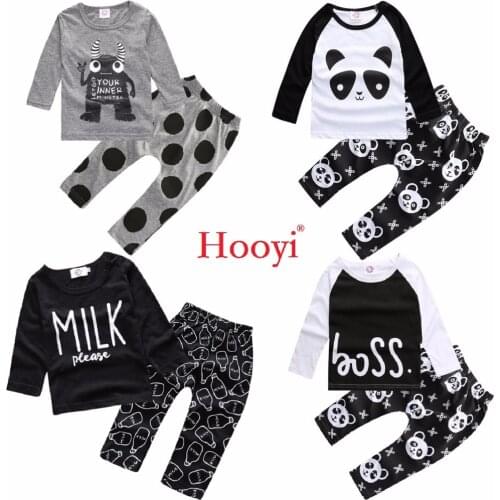 Hooyi Fashion Baby Clothes Suits Children 2-Pieces Clothing Sets Cotton Panda Monster Boys Tee Shirts Pants Newborn Outfits Tops