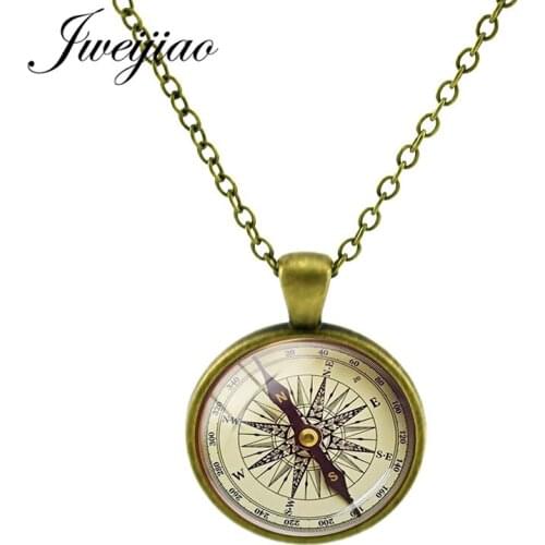 JWEIJIAO Vintage Steampunk Pendant Necklace Glass Cabochon Sailing Pattern Charms Jewelry Cp59
