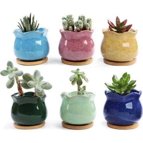Ceramic Ice-Crack Glaze Flower Pot Succulent Planters Flower Arrangement Flower Pot For Indoor Flower Home Desk Vase Decor