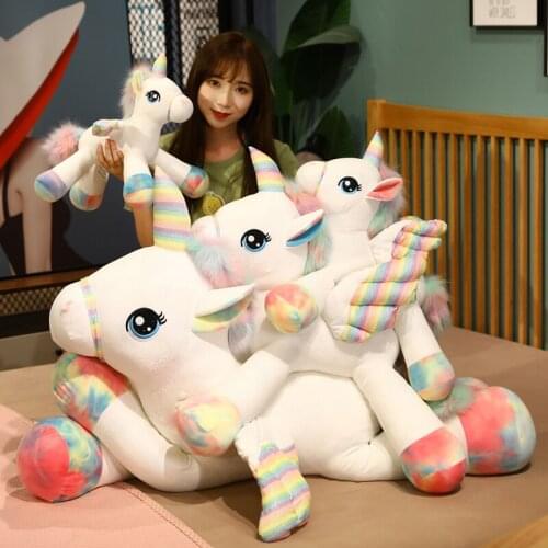 Nice 40/55/80cm Stuffed Kawaii Unicorn Plush Toy Colorful Flying Horse Doll Baby Children Sleeping Pillow Unique Valentine Gifts