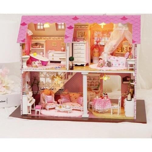 DIY Handmade Dollhouse Three-dimensional Assembly Attic Miniature Pink House Birthday Valentines Day Gifts Children Toy