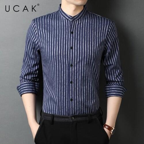 UCAK Brand Classic Striped Cotton Shirts Men Clothing Turn-down Collar Streetwear Shirt Pull Homme Spring Autumn Clothes U6535