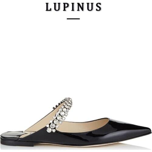 2020 Spring/Summer Rhinestones Mules Slippers Women Patent Leather Sandals Women Sexy Pointed Toe Party Dresses Women Shoes