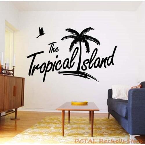 Resort Seashore Sticker Tropical Island With Palm Seagull Silhouettes Home Decor Vinyl Decal Coconut Tree Living Room Bedroom