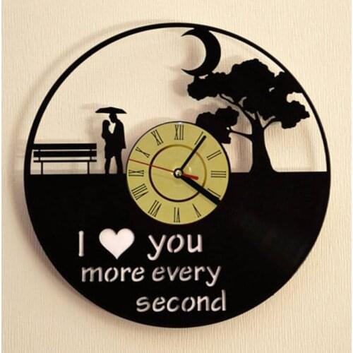 I Love You Romantic Love Vinyl Record Wall Clock Modern Design Wedding Anniversary Marriage Love Story Wall Clock