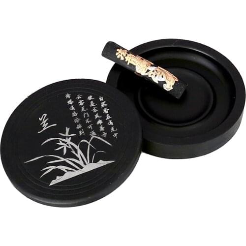 Orchid 4 Inch Inkstone Natural Rock Student Practice Calligraphy Writing Traditional Painting Study Treasure Inkslab with Cover