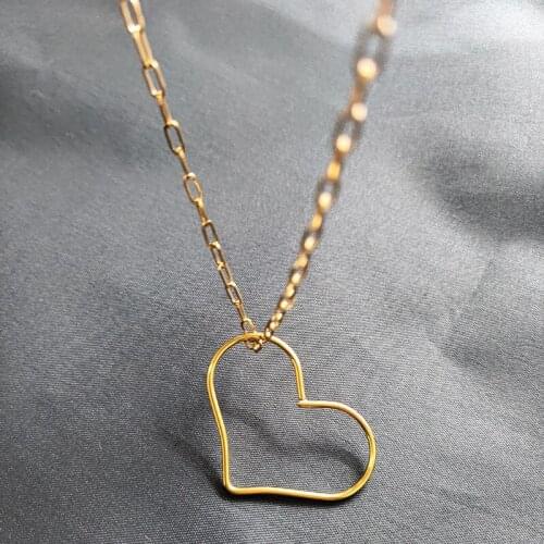 Big hollow heart pendant necklace for women stainless steel gold color minimalist elegant dainty necklace fashion 2020