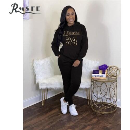 RMSFE 2021 European And American Winter Womens Long Sleeve Hoodie Fashion Solid Color Sweater Printed Pocket two Sets