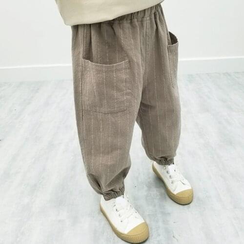 Boys pants kids spring summer clothes children harem pants for Baby Boy trousers 90~140 stripe grey khaqi red
