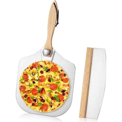Foldable Pizza Peel Aluminum Pizza Paddle with 13.5inch Cutter - Pizza Spatula for Baking Homemade Pizza Bread Pie