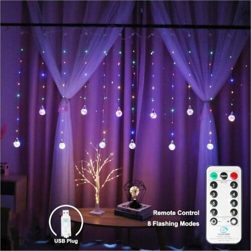 Remote Control Copper Wire Globe Bulb Window Curtain Lights USB Power Wishing Ball Fairy String Light Decor for Bedroom Wedding