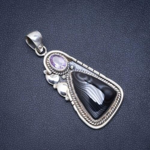 Natural Amethyst Handmade Unique 925 Sterling Silver Pendant 2" A0068