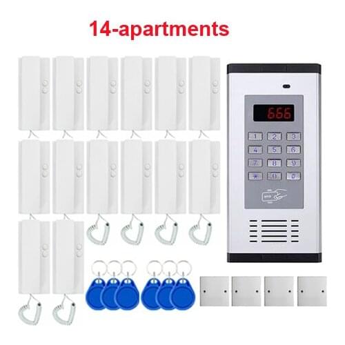 Top quality Security non-visual building intercom system 2-wired audio door phone for 14-apartments,PASSWORD/ID Card unlocking