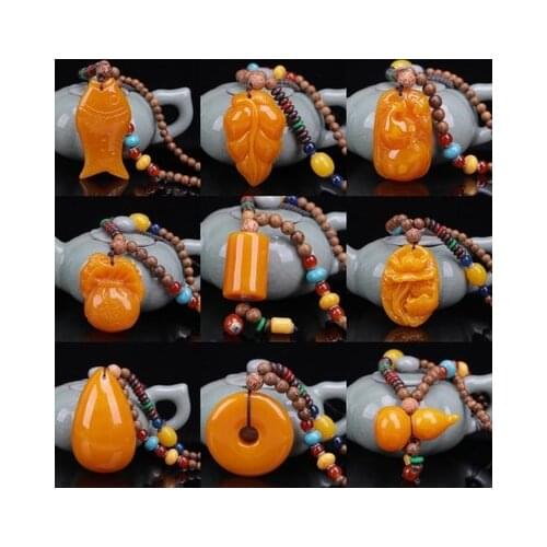 Yumfeel New Women Jewelry Necklace Handmade Wood Beads Natural Stone Yellow Tassel Necklace Gifts