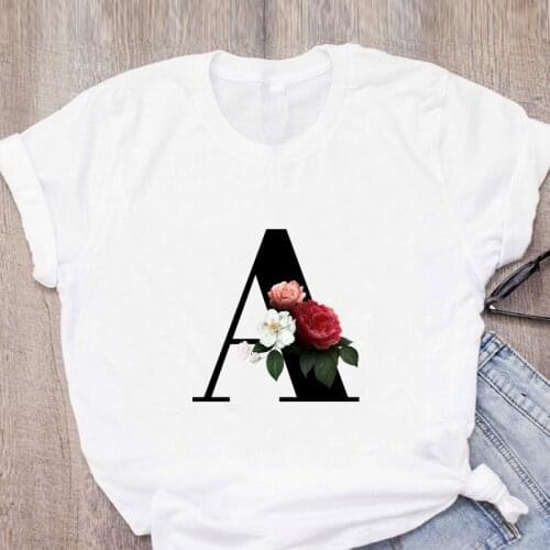 Womens T-shirt Summer Fashion 26-letter Girl Letter flower Short-Sleeved Casual T-shirt white Graphic Female Tees top O-Neck