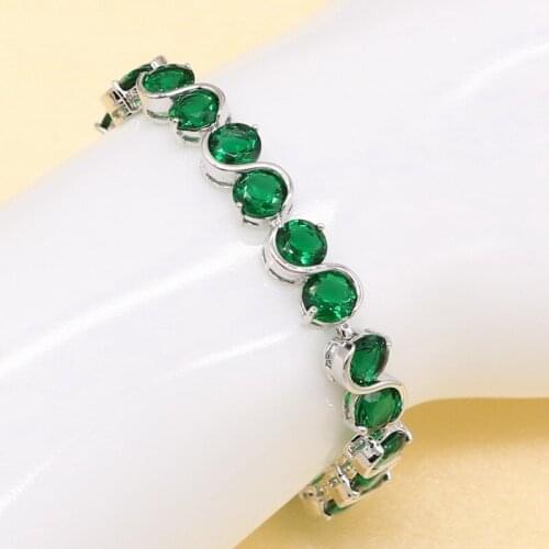 XUTAAYI Green New Trendy 2019 Cubic Zirconia Jewelry Silver Color Round Charm CZ Crystal Female Bracelets Bangles for Women
