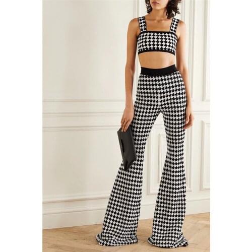 Women Set Sleeveless Jaquard Coat With Pants Two Pieces Set Rayon Bandage Set Female Party Set