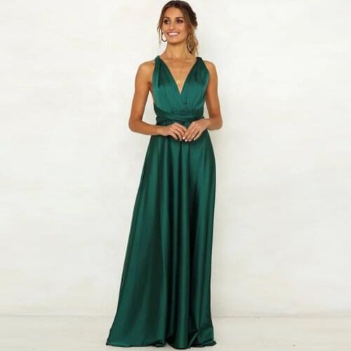 Women sleeveless sexy backless v neck night party green maxi dress Womens infinity convertible multi way wrap transformer dress