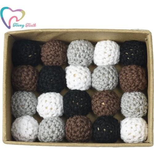 50 PCS 16 MM 20MM Fashion Monochrome Colors Crochet Loose Beads Crocheted Ball For Baby Teething DIY Necklace Crochet Beads