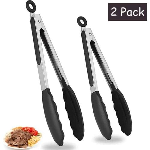 2Pcs Stainless Steel Silicone Kitchen Tongs Bbq Clip Salad Bread Cooking Food Serving Tongs Restaurant Food Folder Kitchen Tool