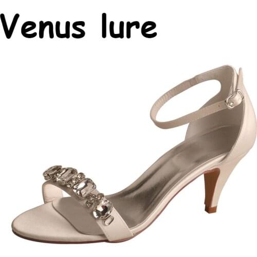 23 Colors)3 inches Heels for Wedding Ivory Satin Ladies Sandals with Diamond