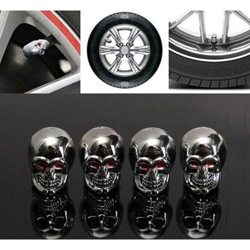 4Pcs Silver Car Tire Valve Stems Cap Skull Style Tire Valve Cap Aluminum Tire Wheel Stem Air Valve Cap For US Schrader Classic