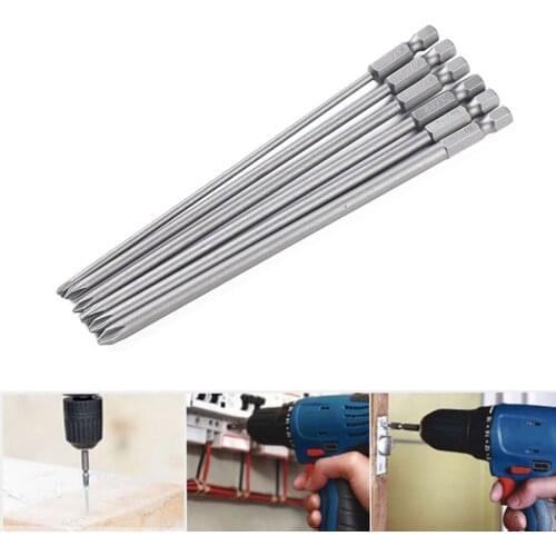 6pc Screwdriver 15cm Magnetic Non-slip Phillips Drill Bit Ph1 Ph2 Screwdriver Phillips Hexagonal Alloy Steel Screwdriver Bit Set