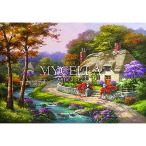 Landscape Full 5D Diy Diamond Painting Spring Cottage Flowers Rhinestone Diamond Embroidery Diamond Mosaic Home Decor gift Arts