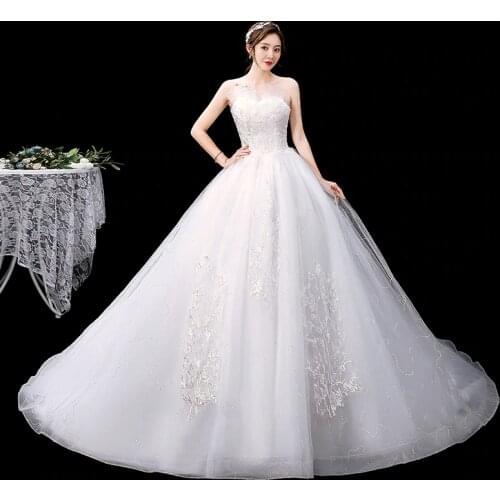 Strapless Wedding Dress 2021 Luxury Sweep Train Lace Up Ball Gown Classic Wedding Gown Vestido De Noiva Plus Size