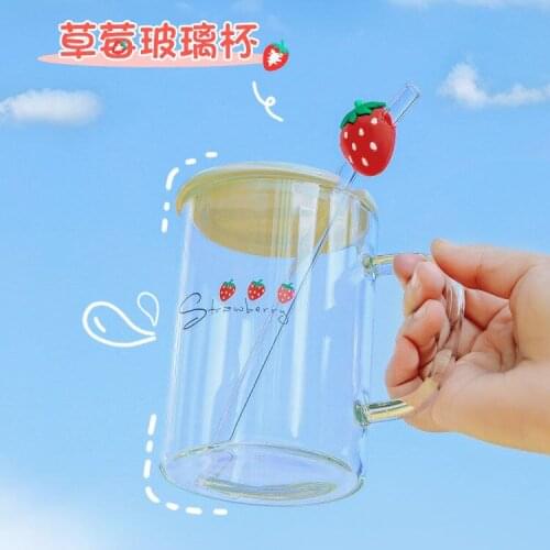 Cup Female Cute Drinking Straw Glass with Lid Household Scale Milk Mark Water Cup