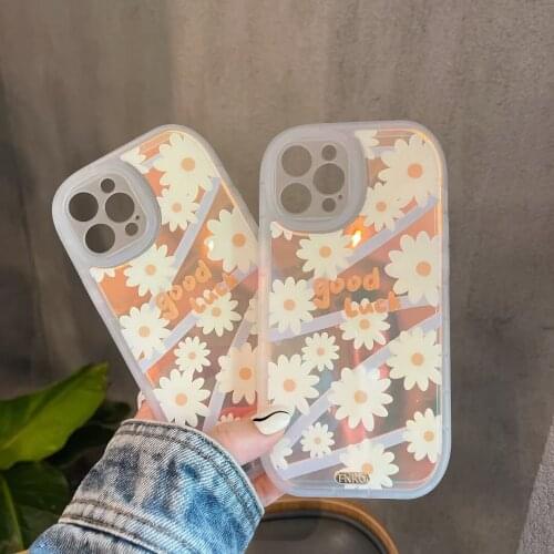 Ins Luxury Laser Dream Glitter Flower Phone Case for IPhone 12 11 Pro Max XR XS Max 7 8 Plus X Soft Daisy Tpu Back Cover Shell