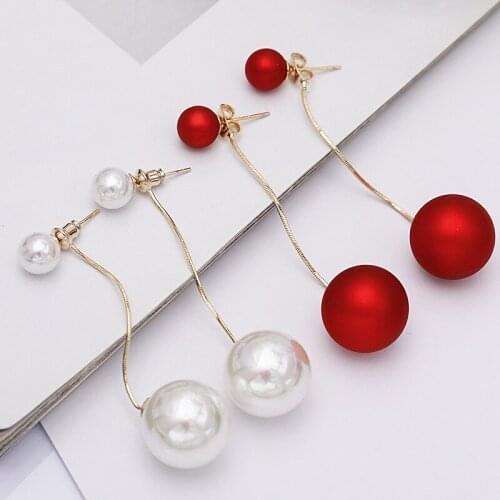 SWOUR Hot Sell Elegant Jewelry Long Simple Design Double Pearls Classic Tassel Dangle Earrings For Women Girls Top Quality S922