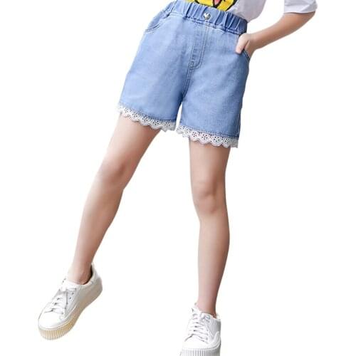 Jeans Girl Lace Floral Childrens Short Jeans For Girl Summer Kids Jeans Casual Style Childrens Clothing 6 8 10 12 14