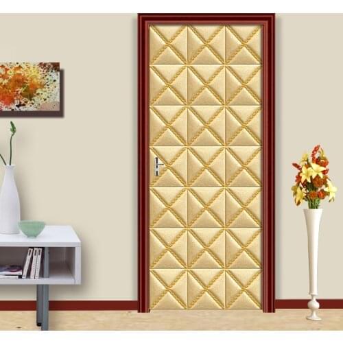 DIY European Golden Soft Bag 3D Door Stickers PVC Self-adhesive Waterproof Decal Wallpaper Living Room Door Decor Wall Sticker