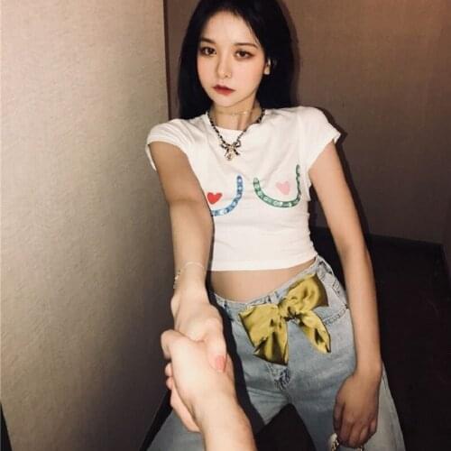 Cartoon Graphic and Letter Print Green Tops E-girl Style Slim O-neck Crop T-shirts clothes shirt TOP tshirt Long Sleeve Y2K Cute