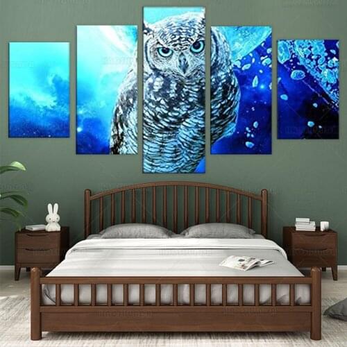 Canvas Paintings Wall Art For Living Room Home Decorative Pictures 5 Pieces Blue Owl Pictures HD Prints Home Decor Animal Poster