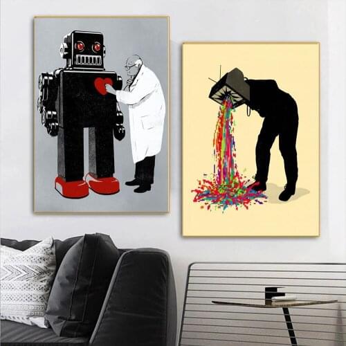 Robot and Doctor Art Paintings Creative Portrait Oil Painting Picture For Living Room Canvas Printing Modern Home Decor No Frame