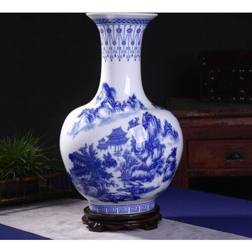 Chinese Decorative blue and white porcelain Large floor and Tabletop vase Jingdezheng Celadon Handpaint Landscape House Crafts